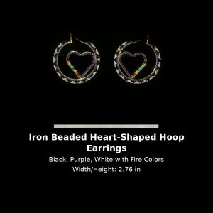 Home iron beaded heart shaped hoop earrings