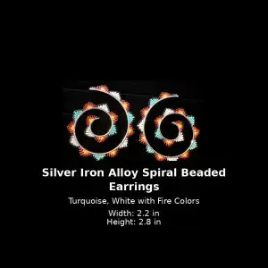 Home silver iron alloy spiral beaded earrings turquoise, white & fire colors