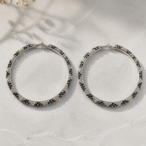 Hoop Collection Mini Hoop Black and Silver Earrings