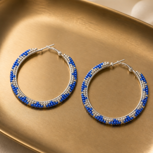 Hoop Collection Mini Hoop Blue and Silver Earrings