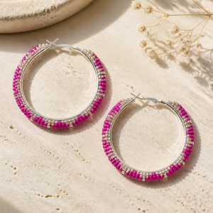 Mini Hoop Pink and Silver Earrings