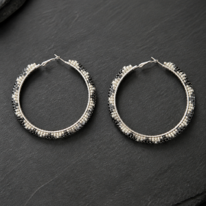Hoop Collection Jumbo Hoop Black and Silver Earrings
