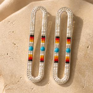 Silver Iron Casual Beaded Hoop Earrings