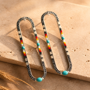 Exquisite Rounded Black and Fire Color Dangle Earrings