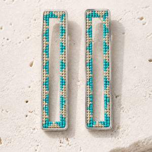 Classic Collection Stunning Silver and Turquoise Rectangle Dangle Earrings