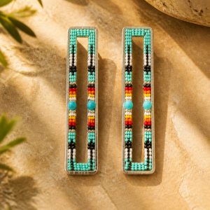 Classic Collection Stunning Silver and Light Turquoise and Fire Color Dangle Earrings