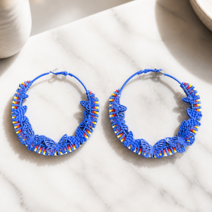 Butterfly Collection Hoop Blue Butterfly Ring and Fire Color Earrings