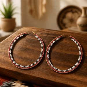 Hoop Collection Jumbo Hoop Red Traditional Navajo Wedding Basket Earrings