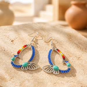 Silver Butterfly Shaped Silver Iron Arctic Blue and Fire Color Earrings