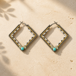 Triangle Collection Diamond Shaped Black Iron White and Gold Color Earrings