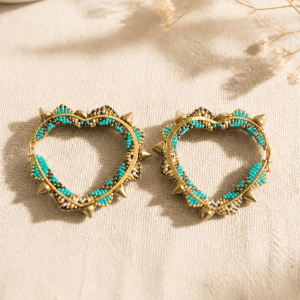 Heart Collection Spike Heart Gold Iron Turquoise and Gold Earrings