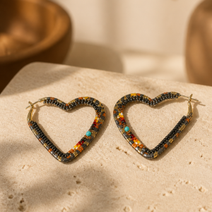 Heart Collection Mini Heart Gold Iron Black and Fire Color Butterfly pattern Earrings
