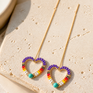 Heart Shaped Gold Iron Purple Heart Dangle Earrings