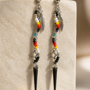 Spiral Collection Swivel Black Spike Star Feather Earrings