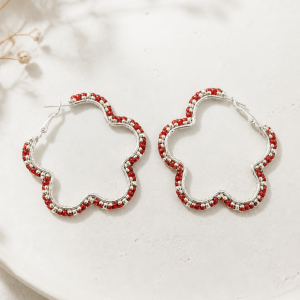 Classic Collection Squiggle Shaped Silver and Red Earrings