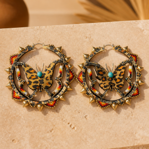 Dominating Provocative Cheeta Print Butterfly Hoop Earrings
