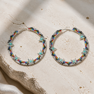 Exquisite Navajo Wedding Basket Rainbow Butterflies Hoop Earrings