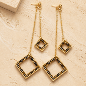 heart shDouble Square Chain Hanging Gold Iron Earrings aped hair pin