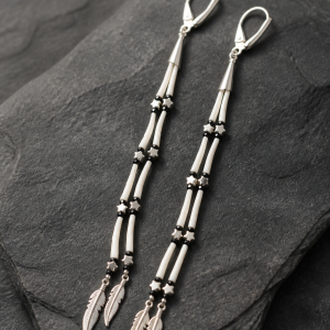 Black and White Dentalium Aprinium Shell Tusk Earrings