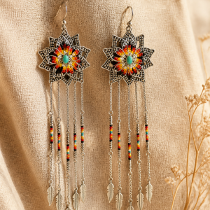 Desert Flower Collection: Metallic Silver with 3d look of petals and Fire Color