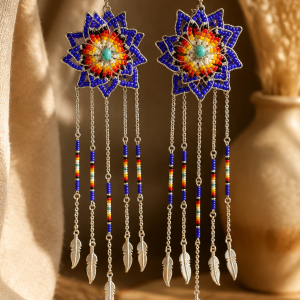 Desert Flower Collection: Midnight Royal Blue with 3d look of petals and Fire Color