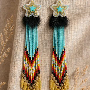 Limited Edition Stella Standing Bear Shooting Star Collection: Electric Teal Green Shooting Stars Earrings with Fire Color