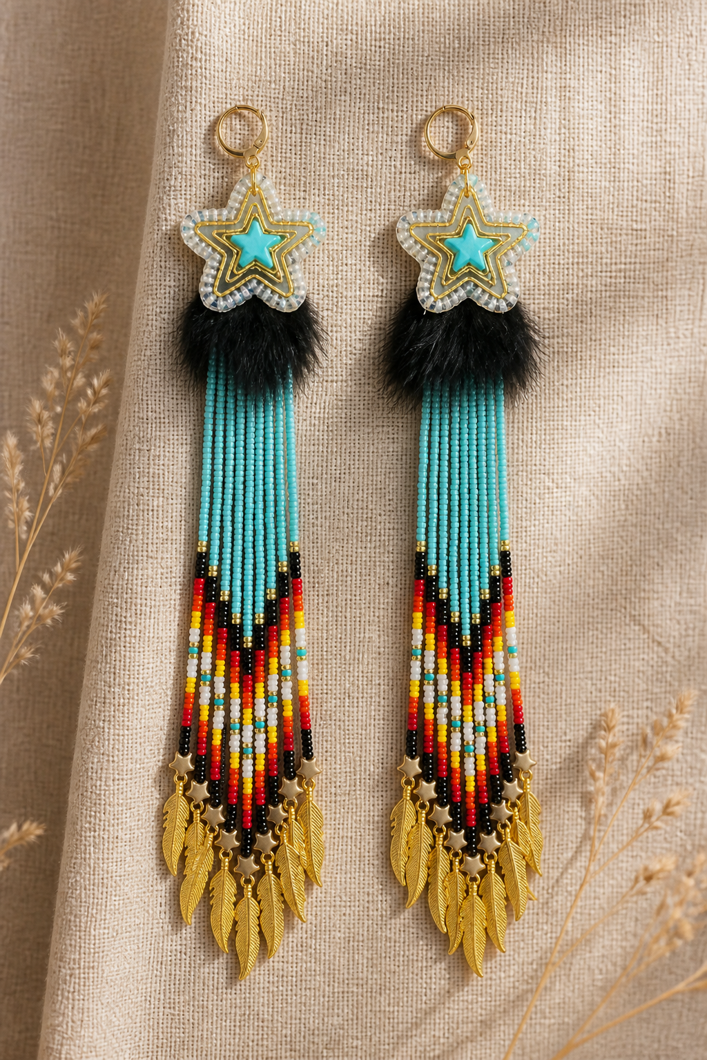 Limited Edition Stella Standing Bear Shooting Star Collection: Electric Teal Green Shooting Stars Earrings with Fire Color Limited Edition Stella Standing Bear Shooting Star Collection: Electric Teal Green Shooting Stars Earrings with Fire Color
