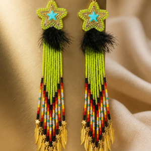Limited Edition Stella Standing Bear Shooting Star Collection: Retro Electric Lime Green Shooting Stars Earrings with Fire Color