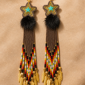 Limited Edition Stella Standing Bear Shooting Star Collection: Dark Oak Brown Shooting Stars Earrings with Fire Color