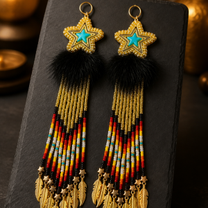 Limited Edition Stella Standing Bear Shooting Star Collection: Resilient Gold Shooting Stars Earrings with Fire Color