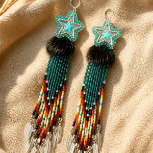 Limited Edition Stella Standing Bear Shooting Star Collection: Crystal Teal Shooting Stars Earrings with Fire Color