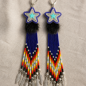 Limited Edition Stella Standing Bear Shooting Star Collection: Midnight Blue Shooting Stars Earrings with Fire Color