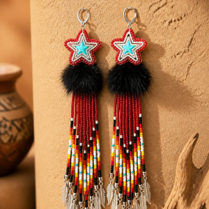 Limited Edition Stella Standing Bear Shooting Star Collection: Blood Red Shooting Stars Earrings with Fire Color