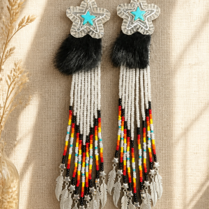 Limited Edition Stella Standing Bear Shooting Star Collection: Winter White Shooting Stars Earrings with Fire Color