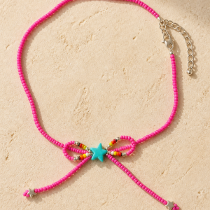 Electric Hot Pink Star Bow Choker