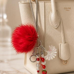 Lucrative Red Native Style Pom Keychain