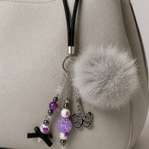 Butterfly Grey Native Style Pom Keychain