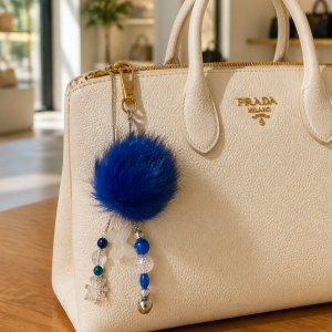 Icy Blue Glam Native Style Pom Keychain