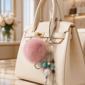 Pretty in Pink Glam Native Style Pom Keychain