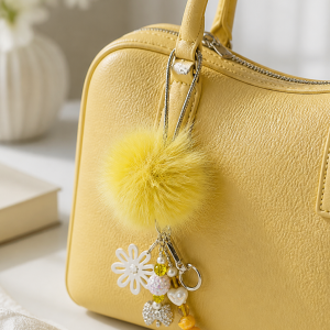 Sunshine Yellow Glam Native Style Pom Keychain