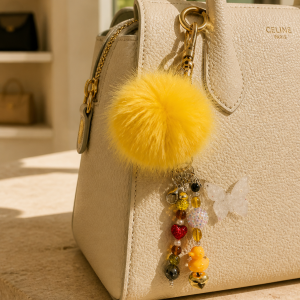 Dandelion Yellow Glam Native Style Pom Pom Keychain