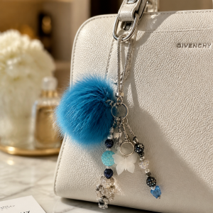 Chilling Blue Glam Native Style Pom Pom Keychain