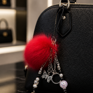 Ruby Red Glam Native Style Pom Pom Keychain