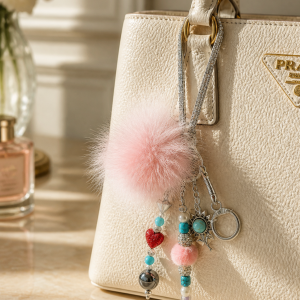 Pink Glam Native Style Pom Pom Keychain