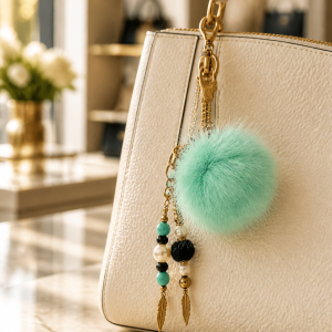 Bright Light Teal Pom Pom Keychain