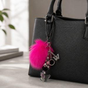 Pink Glam Native Style Pom Pom Keychain