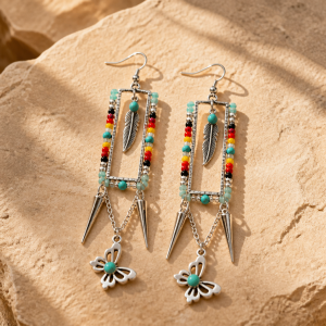Ravishing Silver Iron Small Rectangle Beaded Sequence with Fire Color