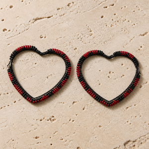 Stunning Heart Shaped Hoop Earrings Blood Red and Black