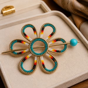 Exquisite Turquoise Gold Iron Flower with Fire Color