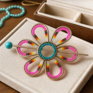Provocative Pink Flower Gold Iron Hair Clip with Fire Color